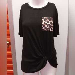 Black Knot Front Top with Leopard Pocket